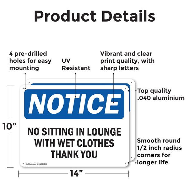 No Sitting In Lounge With Wet Clothes Thank You, 14 In W X Rectangle, Aluminum